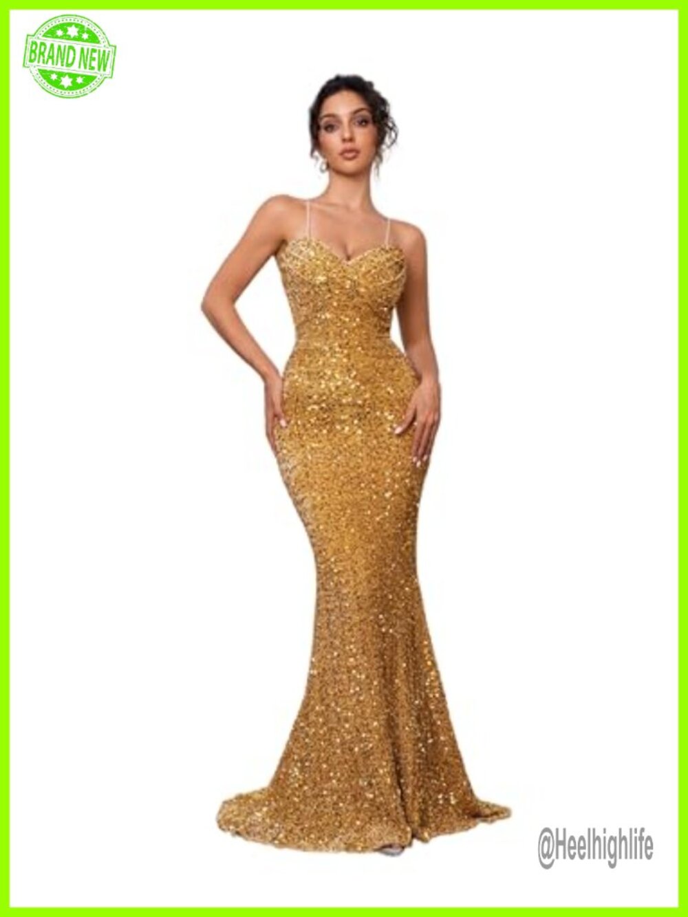 Spaghetti Strap Sequin Mermaid Formal Evening Dress